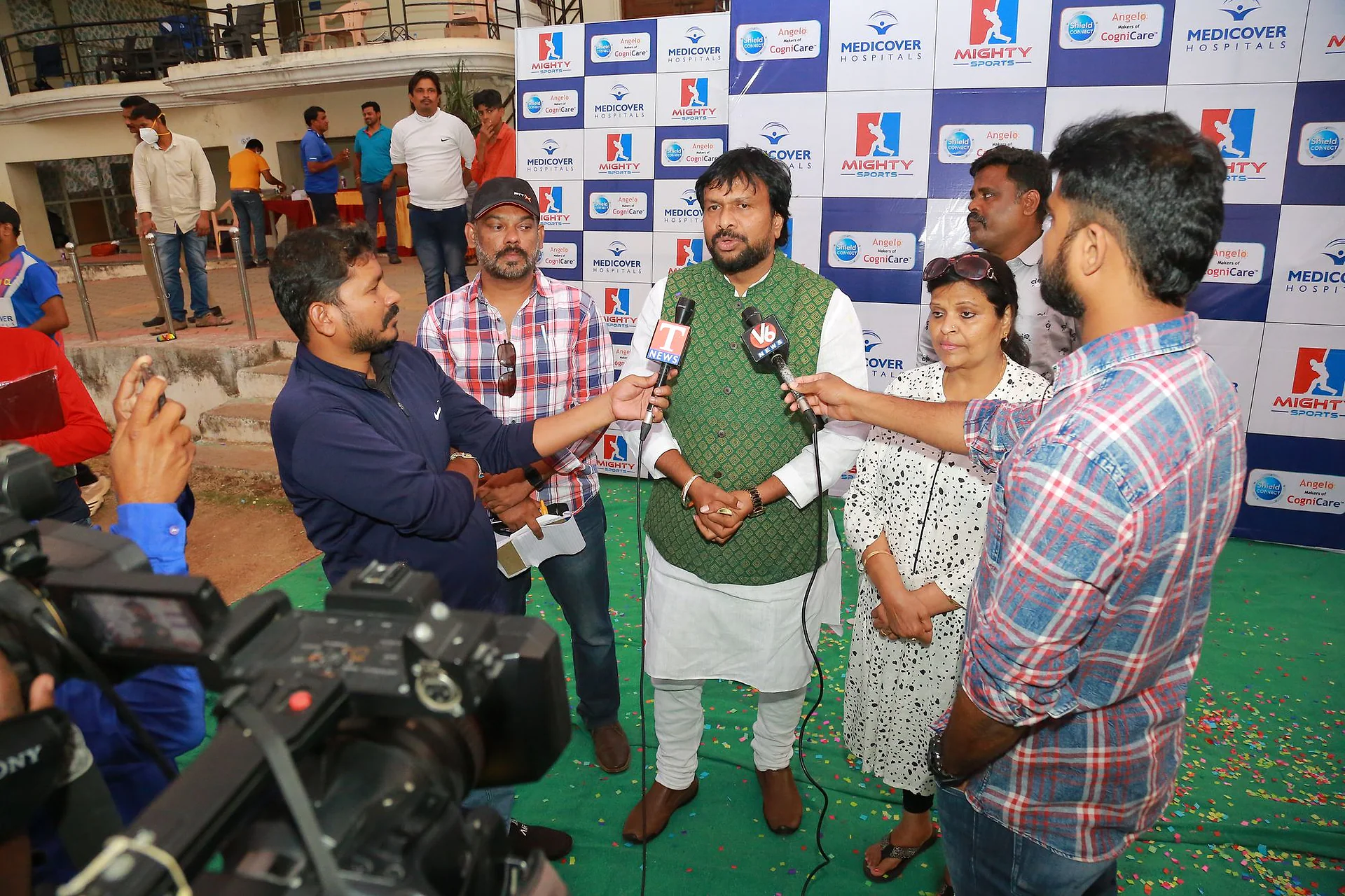 A guest being interviewed by the media at the National Doctors Cricket League